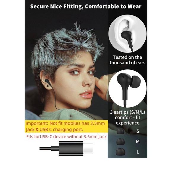 USB C Headphone for Samsung S23 FE S22 S21 S20 A53 A54 Wired Earbuds Magnetic in - Picture 5 of 12